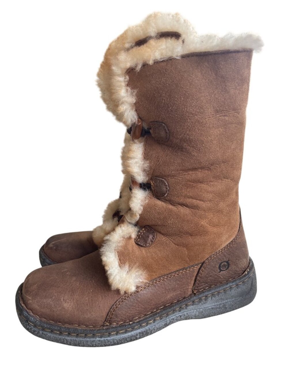 Born Telly Shearling Fold Over Winter Leather Boot Size 7 38 Mid Calf Square Toe
